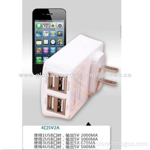 White 4-port USB Power Adapter/Charger, 4,000mA for iPhone 5S/5C/5, iPod, Samsung, RIM's BlackBerry